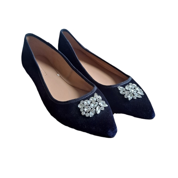 Banana Republic Shoes - Banana Republic Blue Velvet Rhinestone Pointed Flats